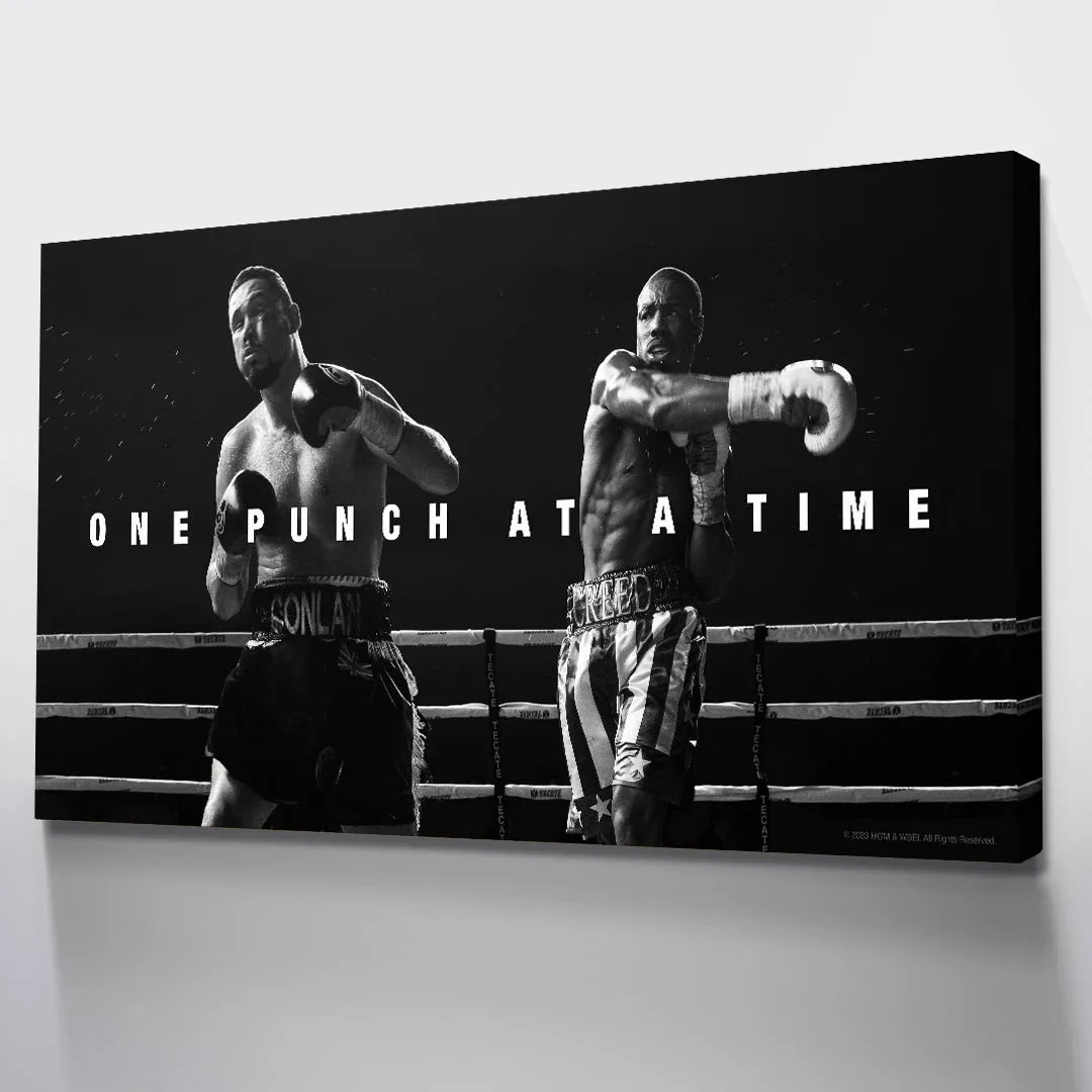 Motivational artwork lifestyle display perfect for a home gym or office wall decor: Creed - One Punch At A Time.