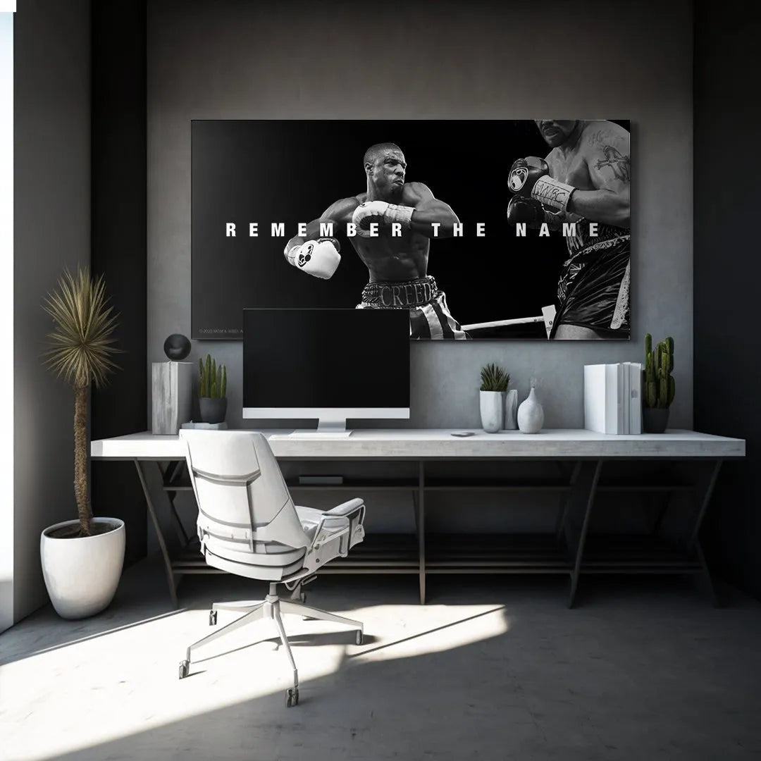 Texture of the high-quality canvas print featuring the powerful graphic text Creed - Remember The Name.