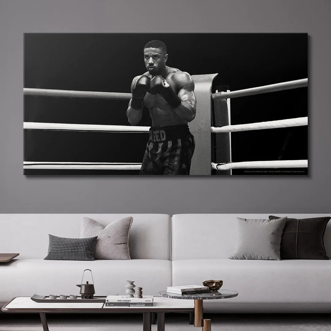 Lifestyle shot of the canvas wall art showcasing 'Creed - Round 1' in a modern setting.