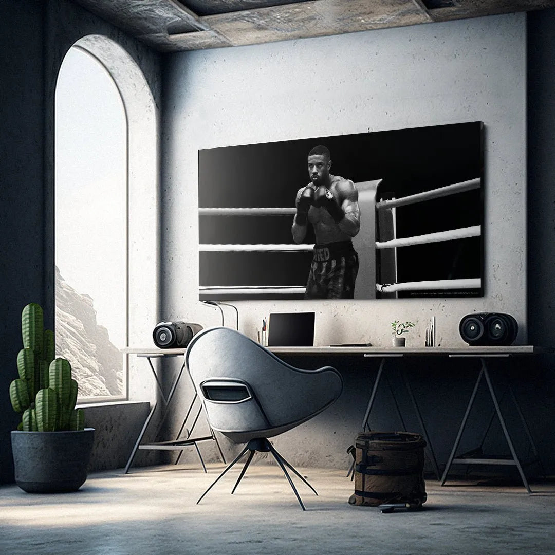 Low-angle perspective emphasizing the muscular physique in the dramatic 'Creed - Round 1' print.