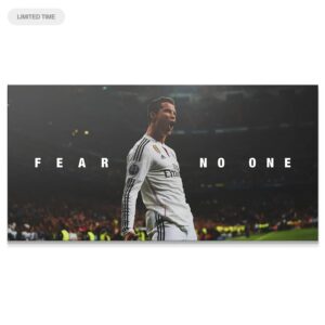 Close-up shot of Cristiano Ronaldo - Fear No One poster detailing the intense, shouting expression.