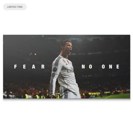Close-up shot of Cristiano Ronaldo - Fear No One poster detailing the intense, shouting expression.