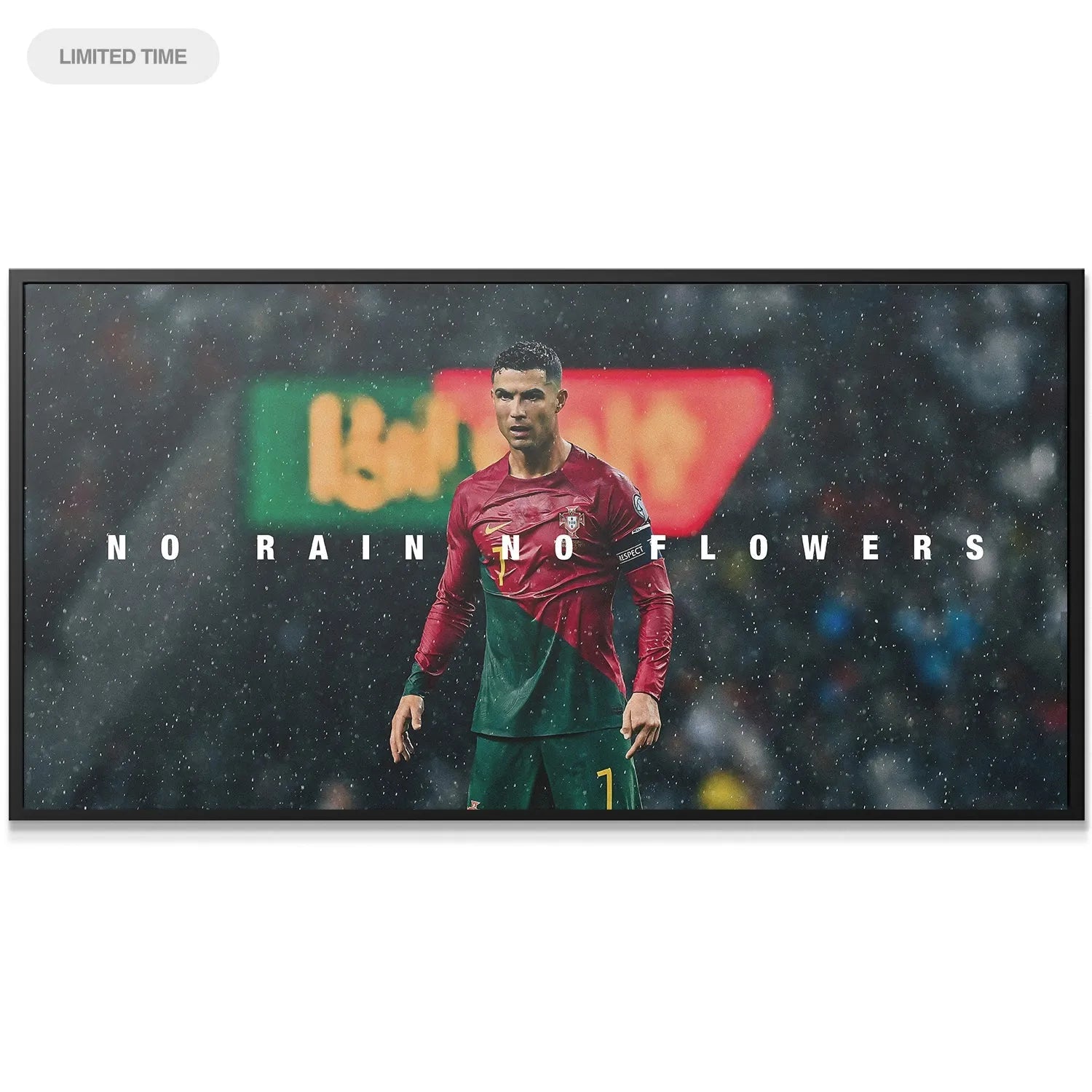 Close-up texture of the premium canvas material for the Cristiano Ronaldo - No Rain No Flowers wall art.