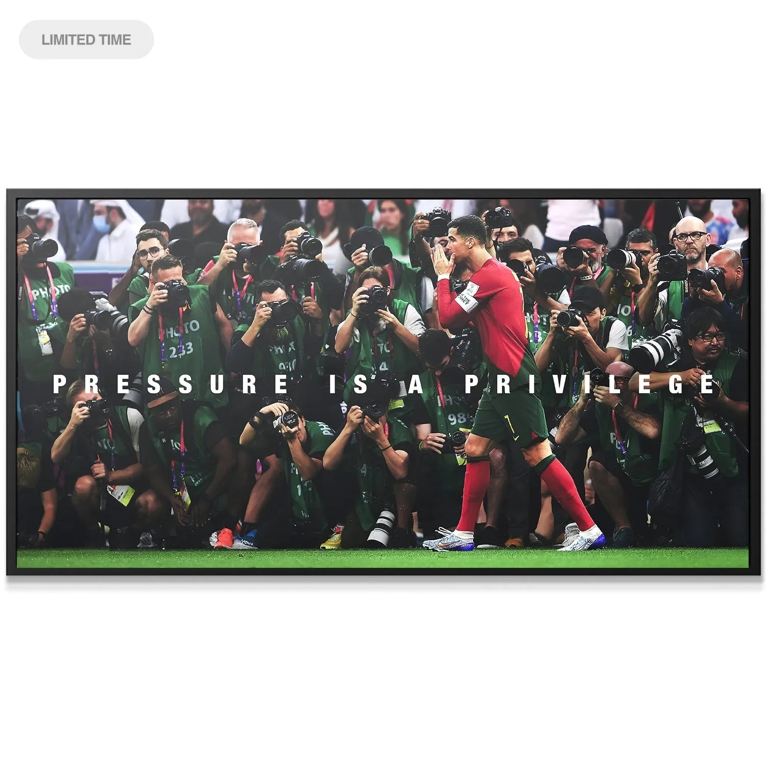 Close-up of Ronaldo shouting among photographers, embodying the intensity of Cristiano Ronaldo - Pressure Is A Privilege.