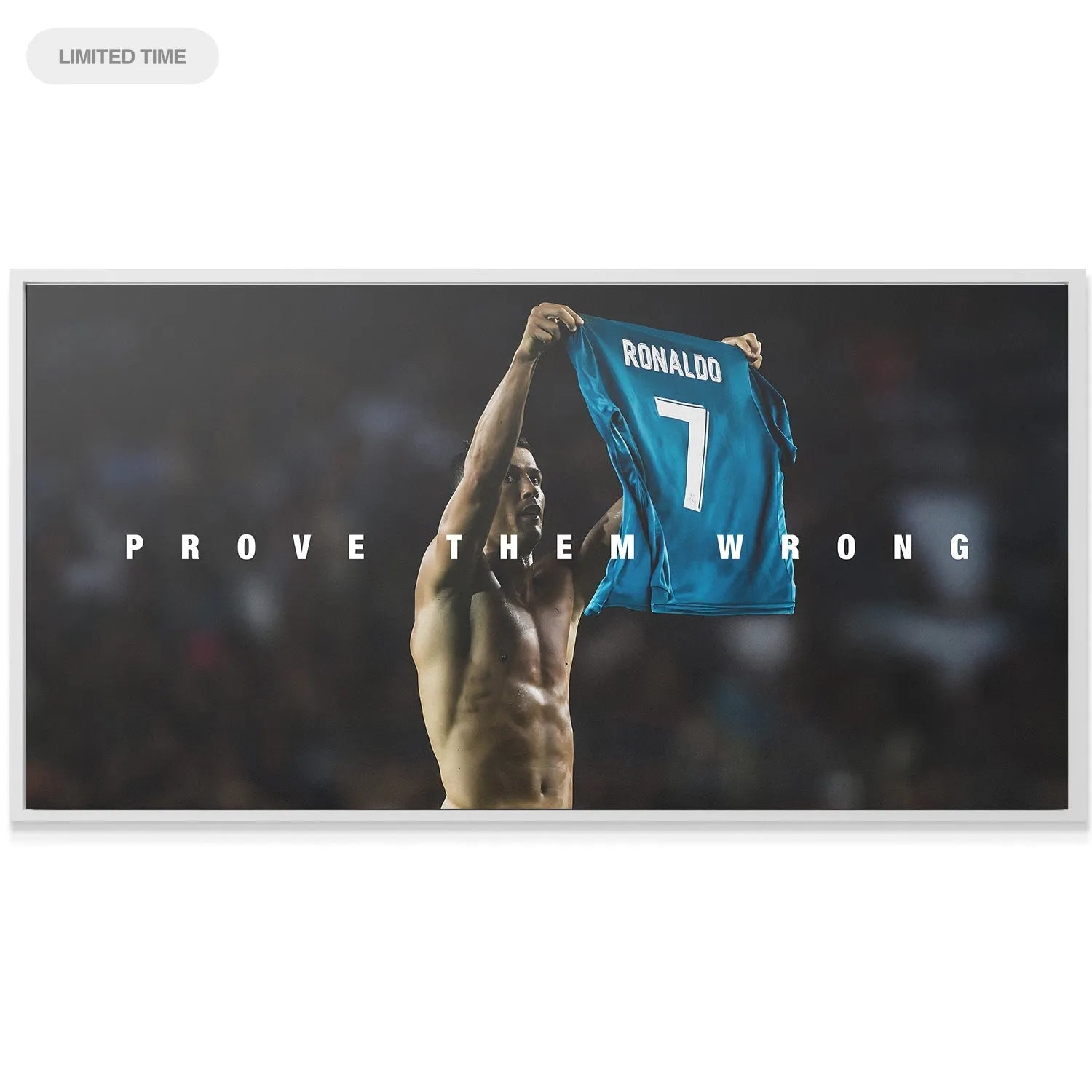 Texture detail of the high-quality, matte finish canvas featuring the defining moment of Cristiano Ronaldo - Prove Them Wrong.