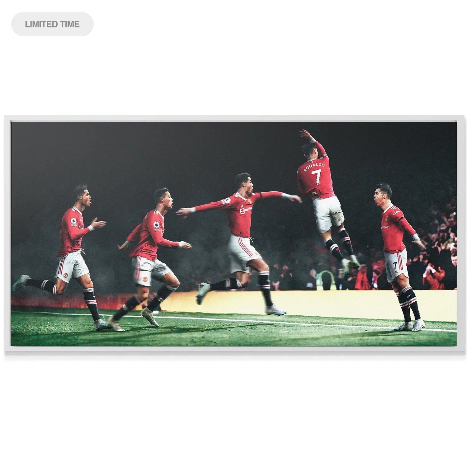 Textured canvas print of the kinetic energy captured within the famous Cristiano Ronaldo - SIU - Sequence artwork.