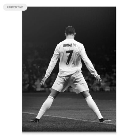 Full body view of Cristiano Ronaldo - SIU - Vertical, back turned, number 7 clearly visible on the jersey.