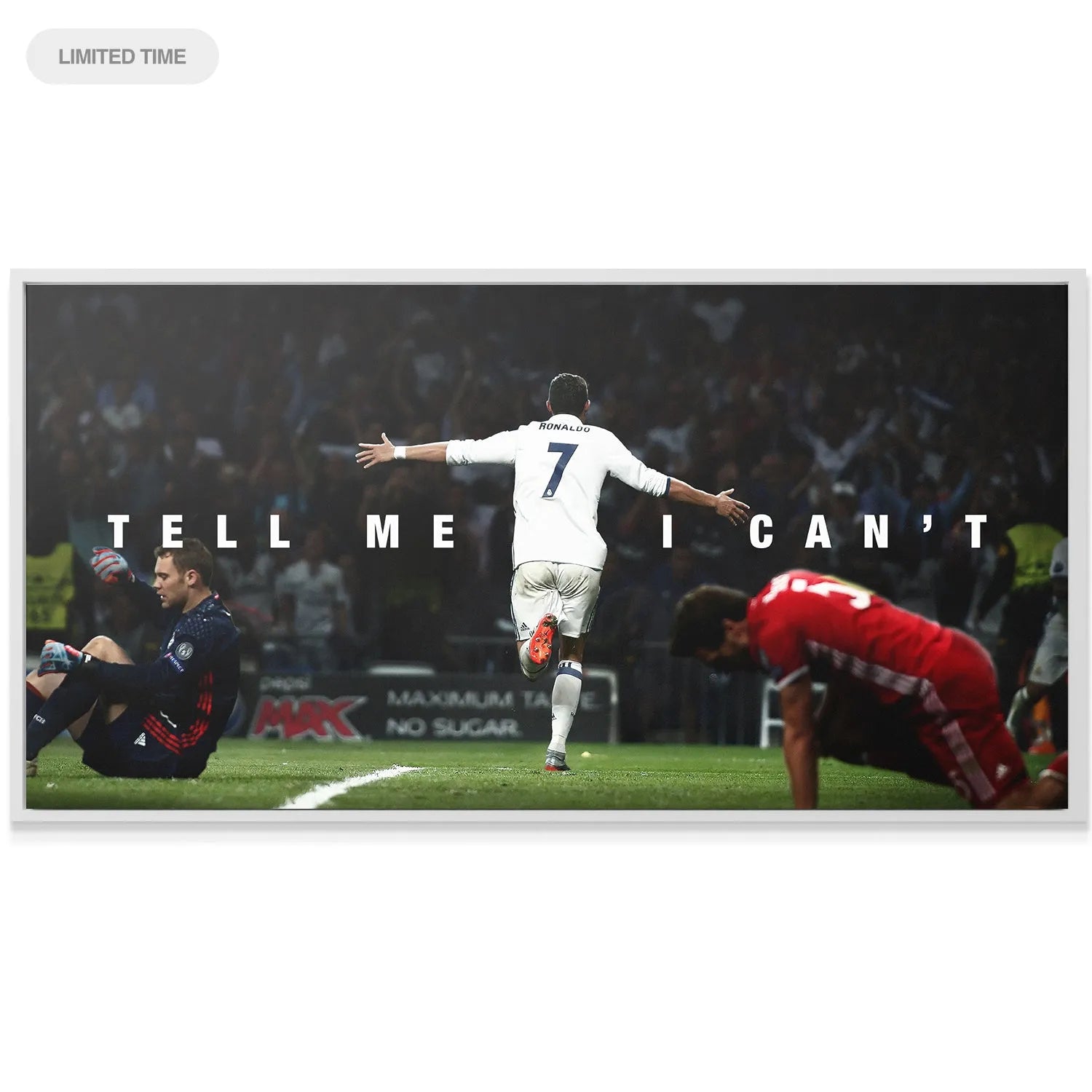 Close-up of the textured canvas depicting the iconic 'Cristiano Ronaldo - Tell Me I Can't' moment.
