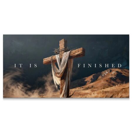 Close-up texture of the rugged wooden cross in the 'Cross – It Is Finished' canvas print.