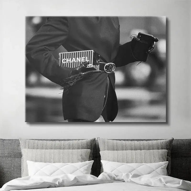 Dramatic high contrast lighting emphasizing the black suit in the 'Cross Walk' fine art photography.