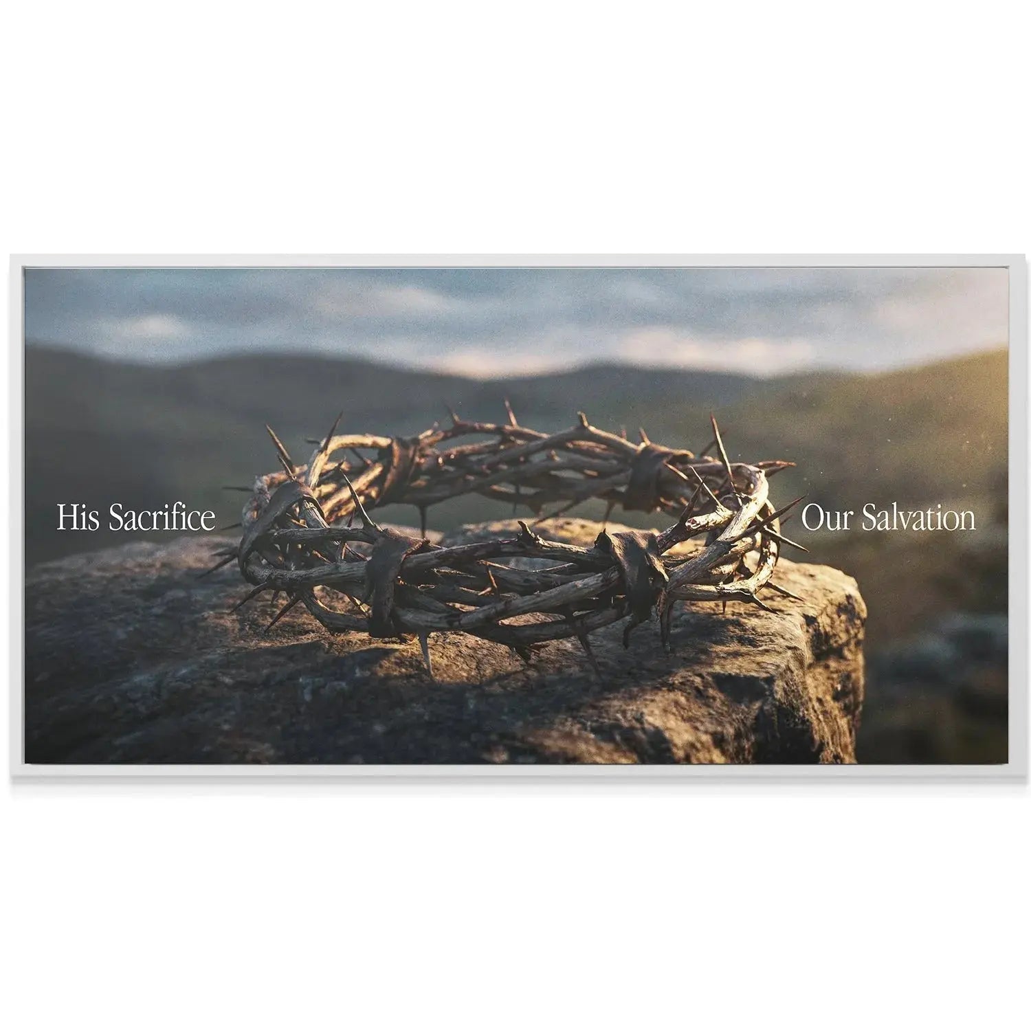Panoramic view of the harsh, rugged landscape surrounding the 'Crown Of Thorns – Sacrifice' symbol.