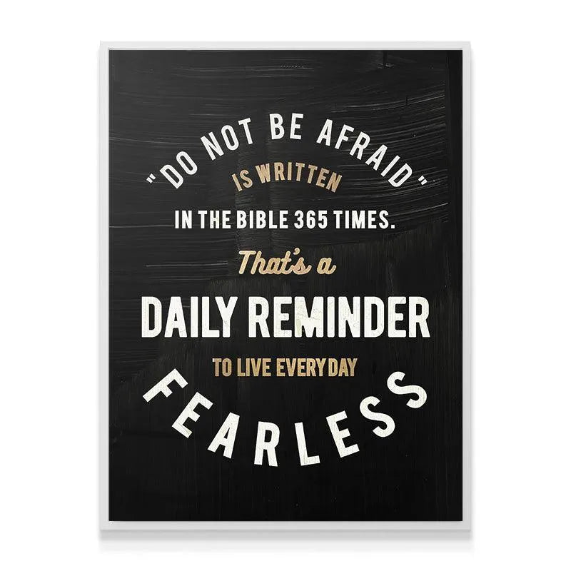 Angled view of the framed Daily Reminder canvas hanging prominently in a bright living room setup.