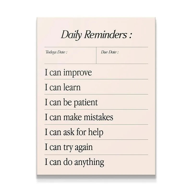 Close-up shot of the elegant serif font and title on the Daily Reminders notepad.