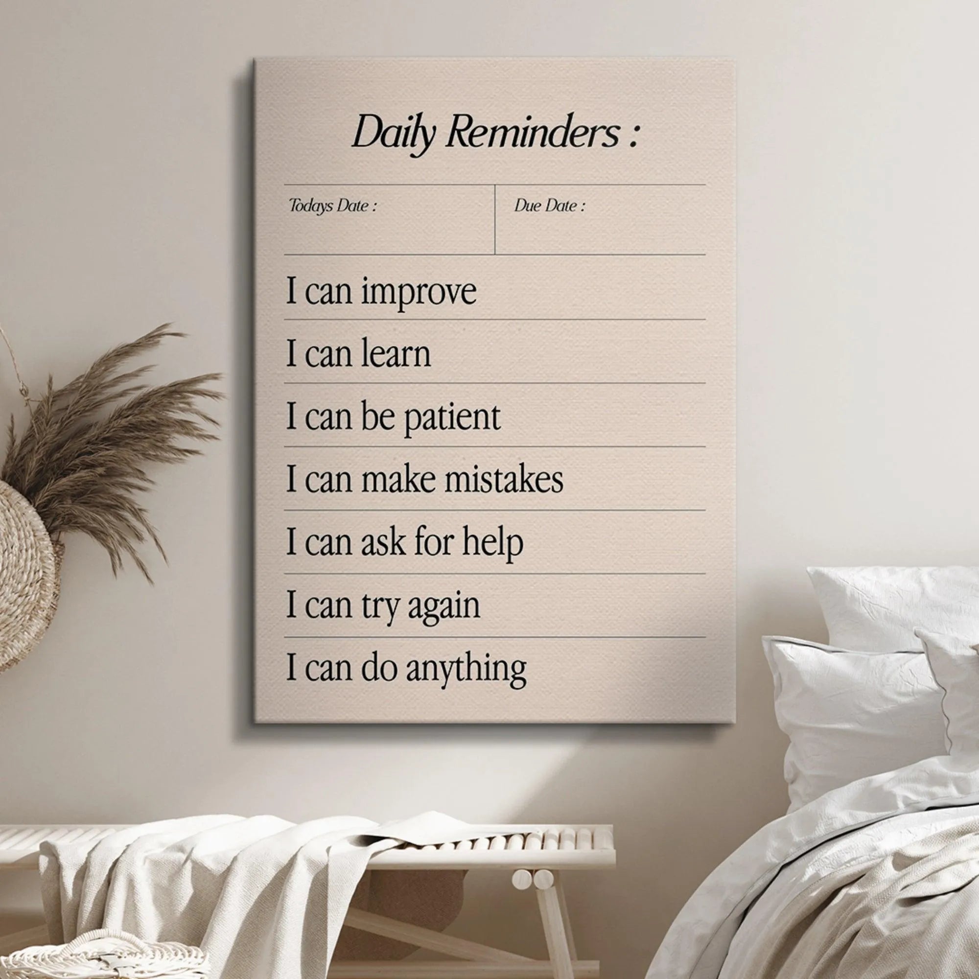 Lifestyle image of the Daily Reminders pad placed next to a fountain pen on a clean wooden desk.