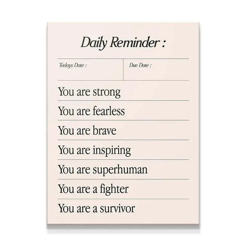 Full overhead studio shot of the minimalist Daily Survivor affirmation notepad design.