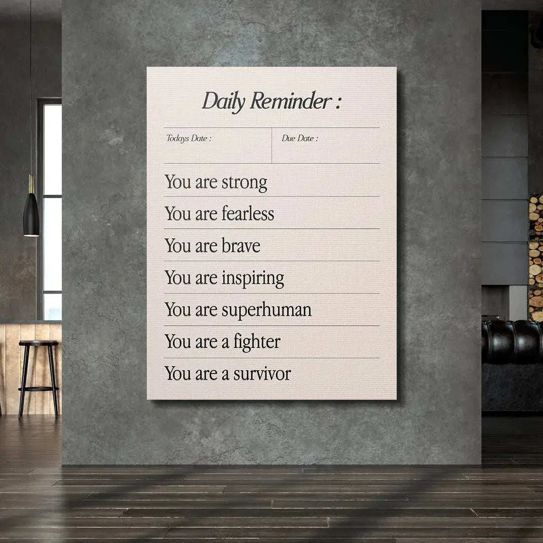 Macro view highlighting the elegant black serif font used on the key affirmations of the Daily Survivor card.