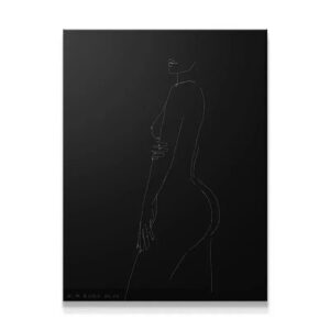 Full view of the minimalist white line art print, Daisy No 25 - Black, on a solid matte canvas.