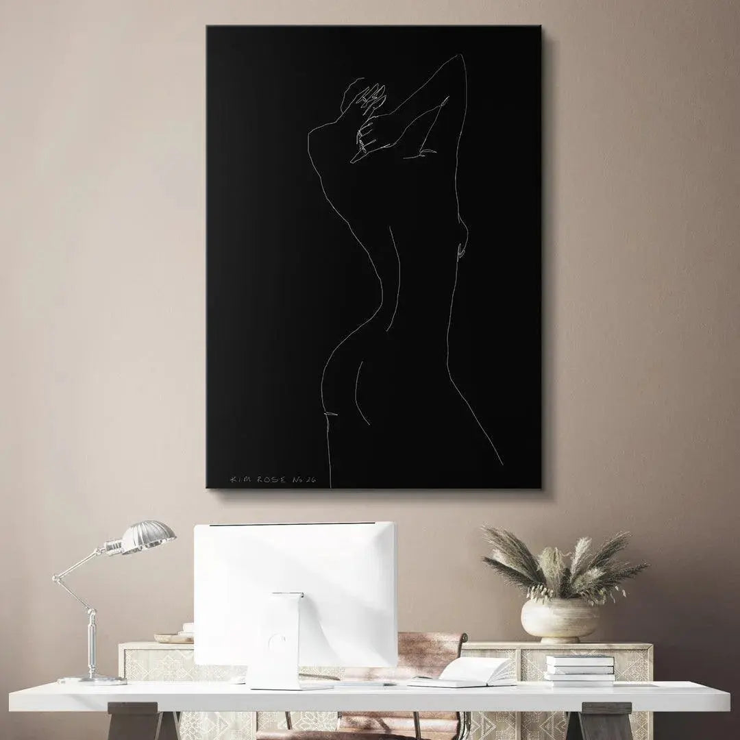 Side angle of the printed artwork highlighting the subtle curves captured in Daisy No 26 - Black.