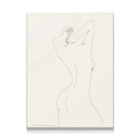 Full view of the minimalist line drawing art print, Daisy No 26 - White, showing the female nude figure.
