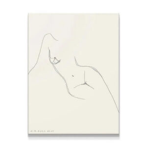 Full view of minimalist contour drawing Daisy No 27 - White on a white canvas.