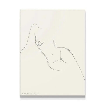 Full view of minimalist contour drawing Daisy No 27 - White on a white canvas.