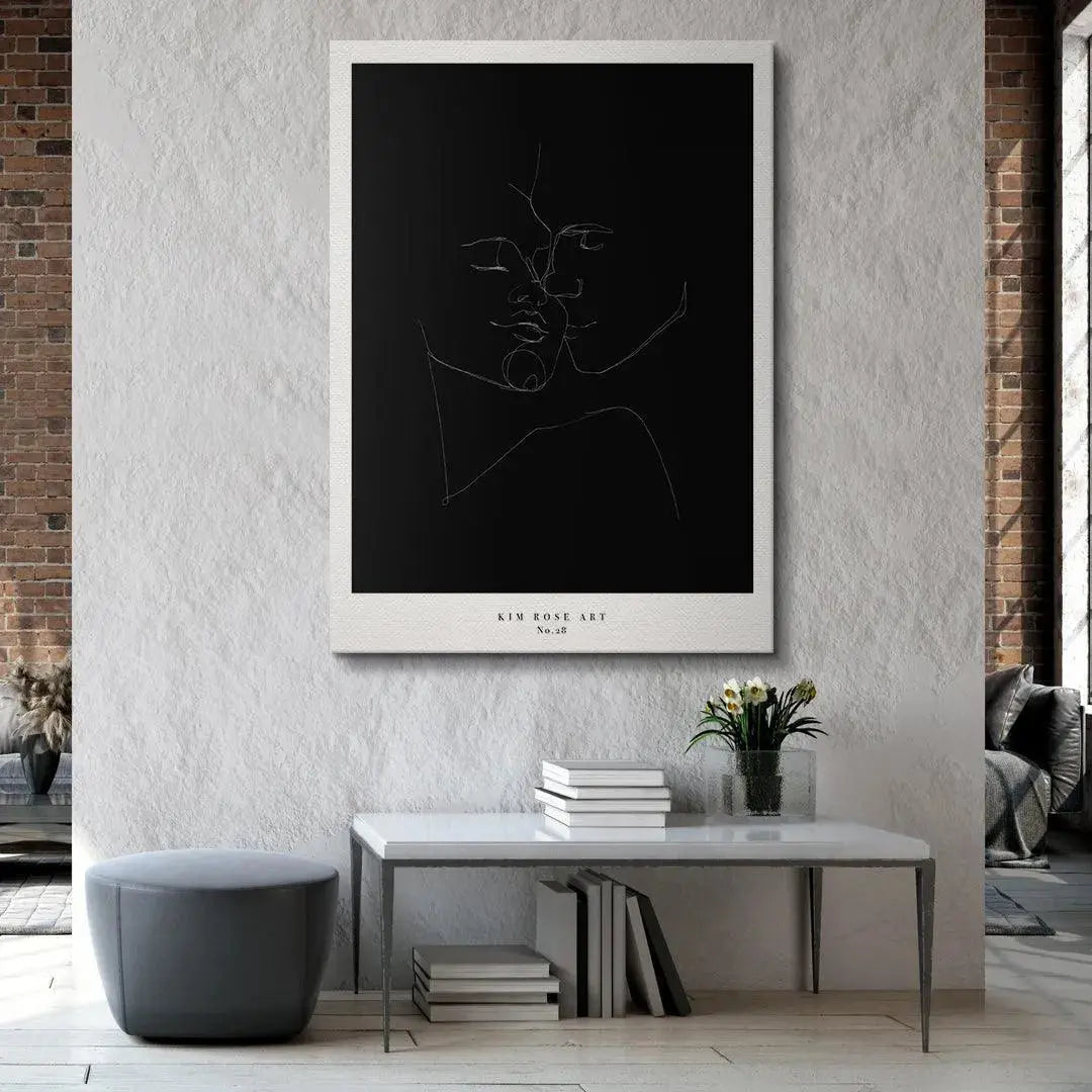 Angled view of the print, emphasizing the deep matte finish of the black backdrop of Daisy No 28 - Black.