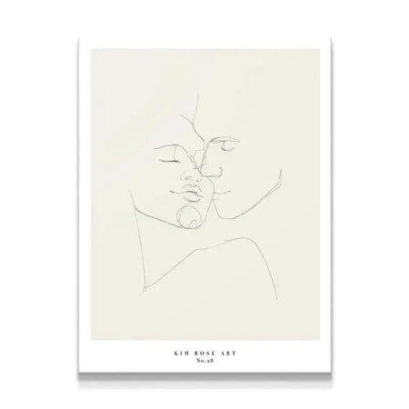 Close-up of the tender embrace featured in the continuous line art, Daisy No 28 - White.