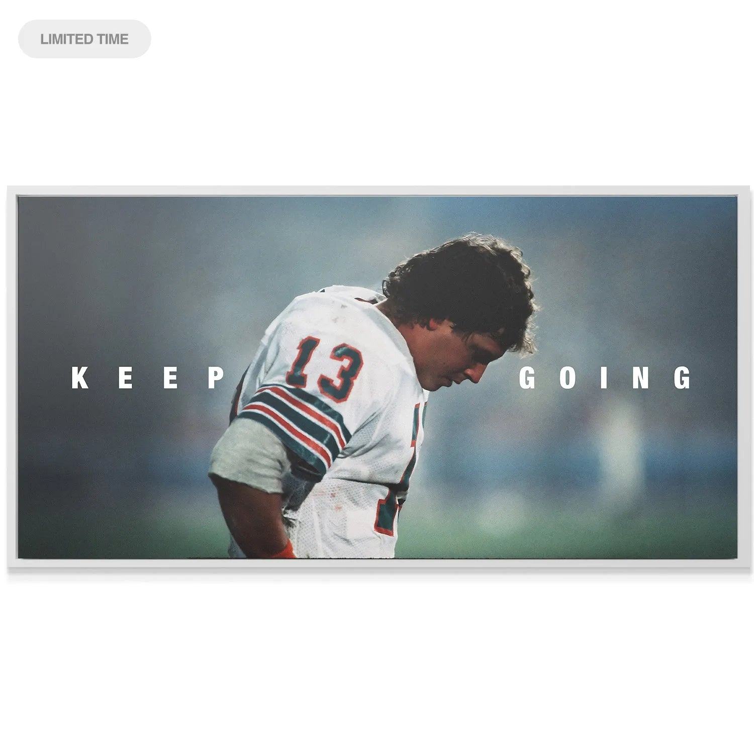 Textured detail shot of the canvas material used for the limited edition 'Dan Marino - Keep Going' wall art.