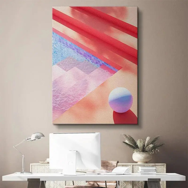 Diagonal perspective of the geometric steps featured prominently in the composition of Dario - Heavens Stay.