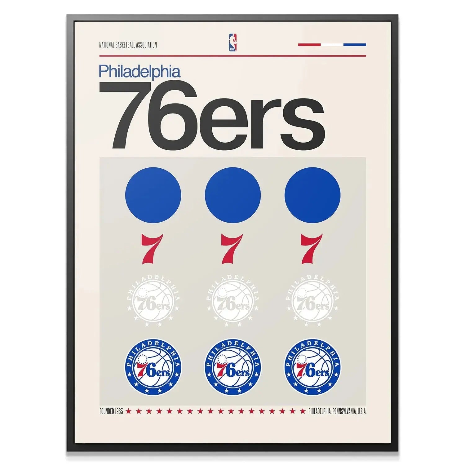 Close-up of the repeated red '7' elements showing texture variation in the minimalist 'Deconstructed Logo - 76ers' design.