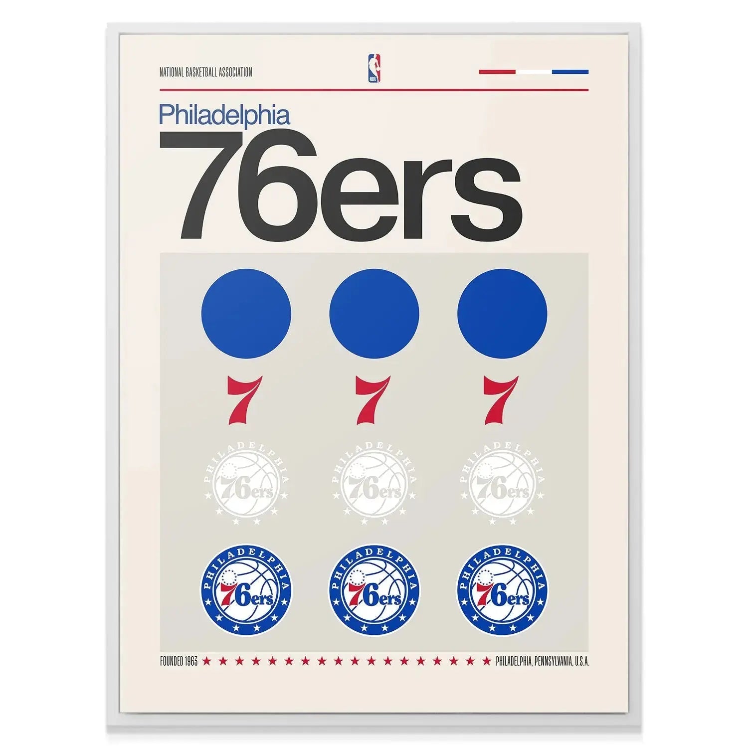 Top angle view emphasizing the large 'Philadelphia 76ers' title text above the core 'Deconstructed Logo - 76ers' structure.