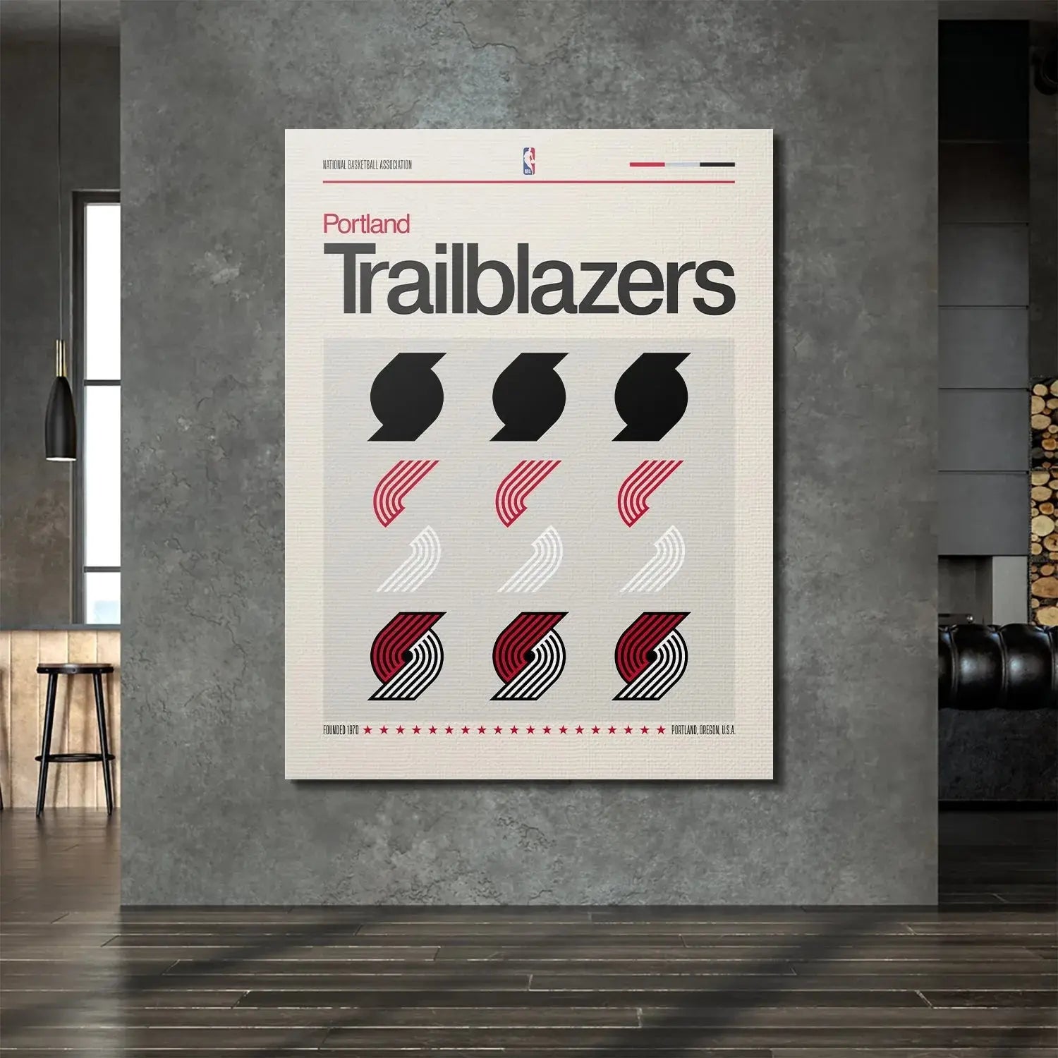 Corner view showing the 'Founded 1970' text details on the Deconstructed Logo - Blazers poster