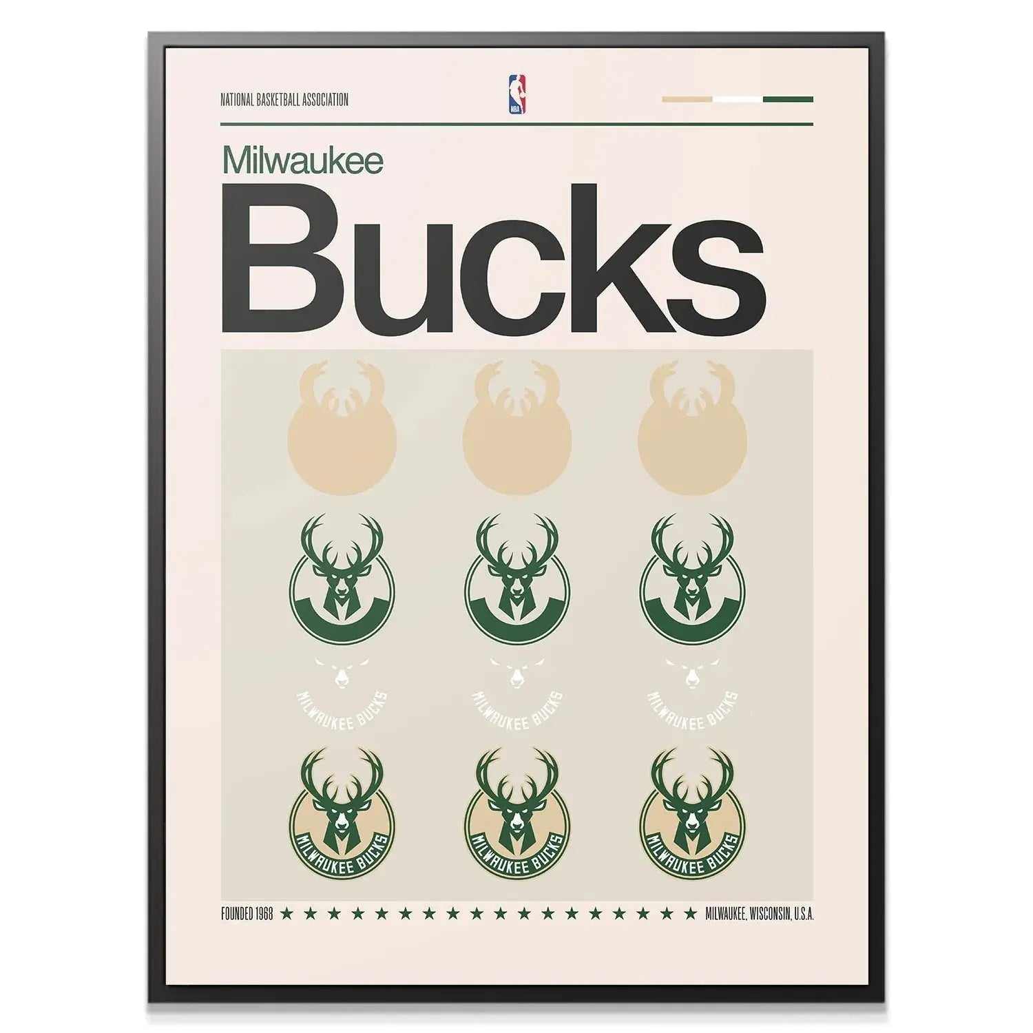 Close-up showing the texture and detail of the vibrant green stag emblem on the Deconstructed Logo - Bucks print.