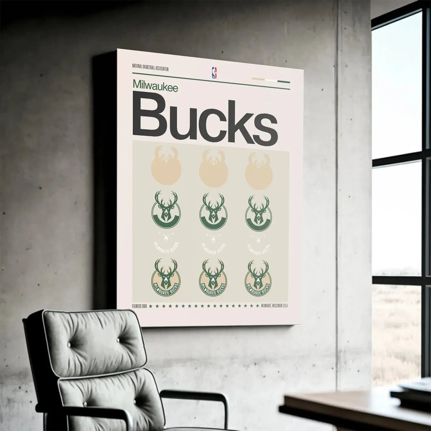 Detail shot focusing on the subtle, ghostly beige silhouettes that form the foundational layer of the Deconstructed Logo - Bucks design.