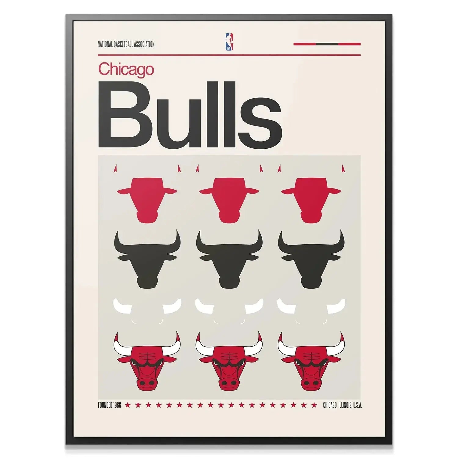 Close-up highlighting the final, fully rendered red and white bull heads in the Deconstructed Logo - Bulls artwork.