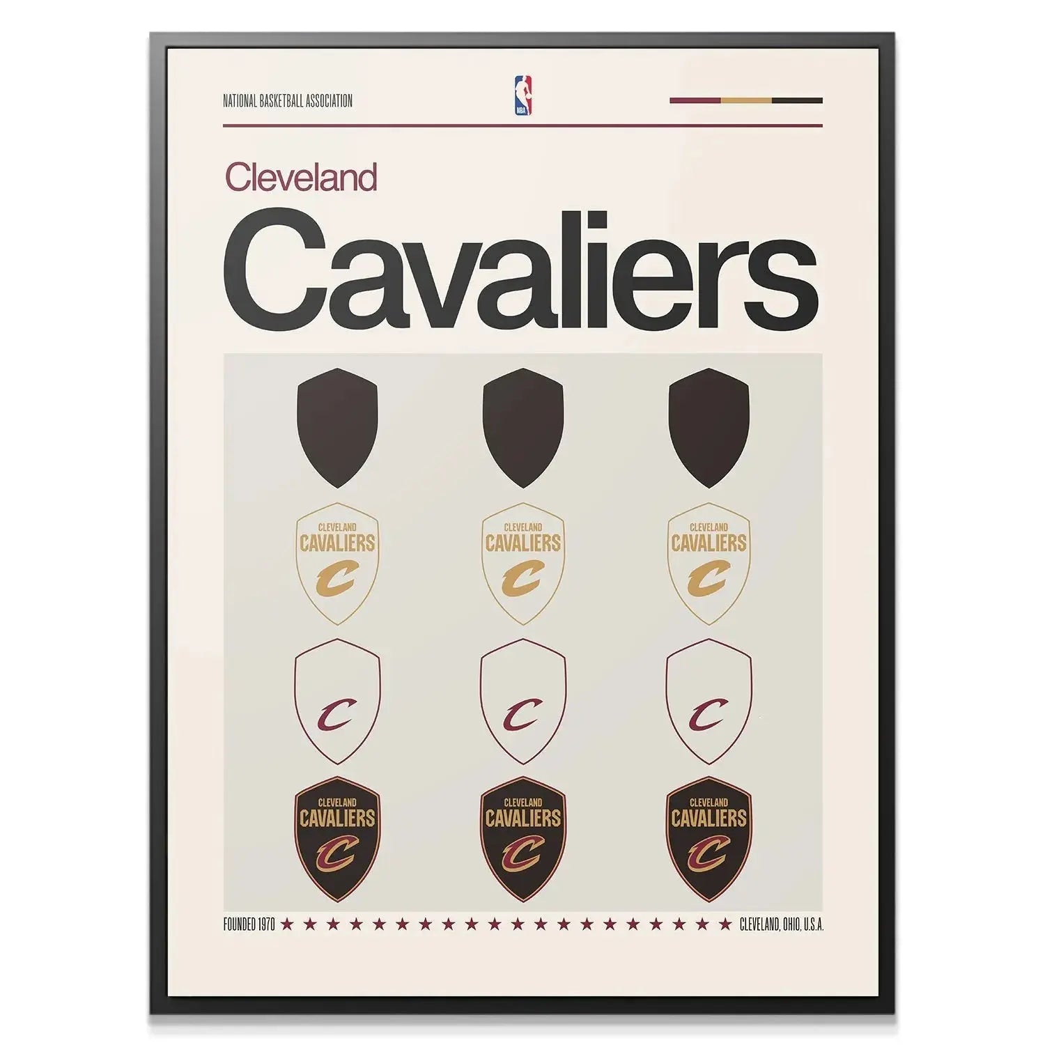Close-up on the gold and maroon color palette used within the 'Deconstructed Logo - Cavaliers' design.