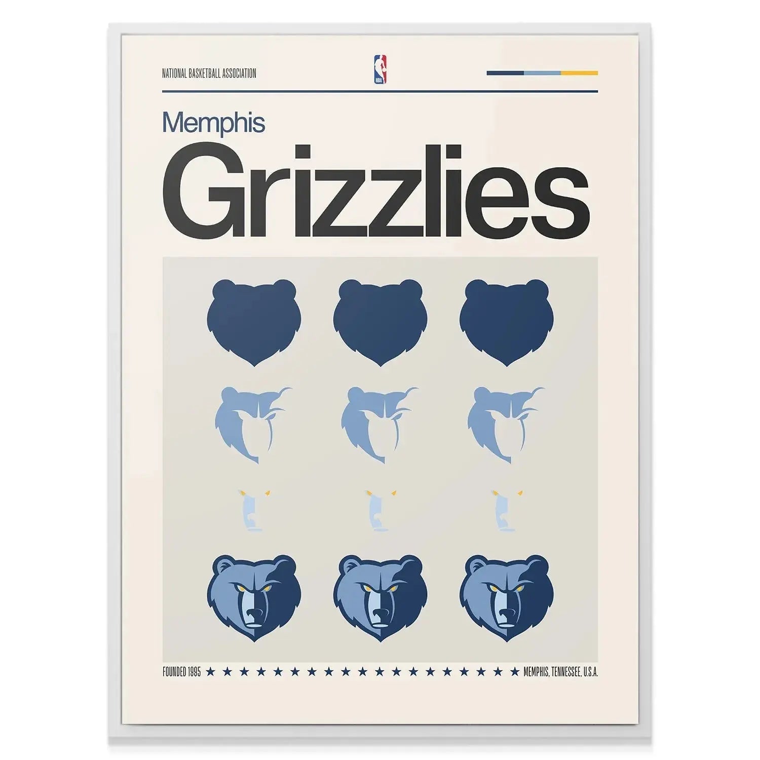 Angled perspective of the modern Memphis Grizzlies poster, highlighting the contrasting navy and cream colors in the design.
