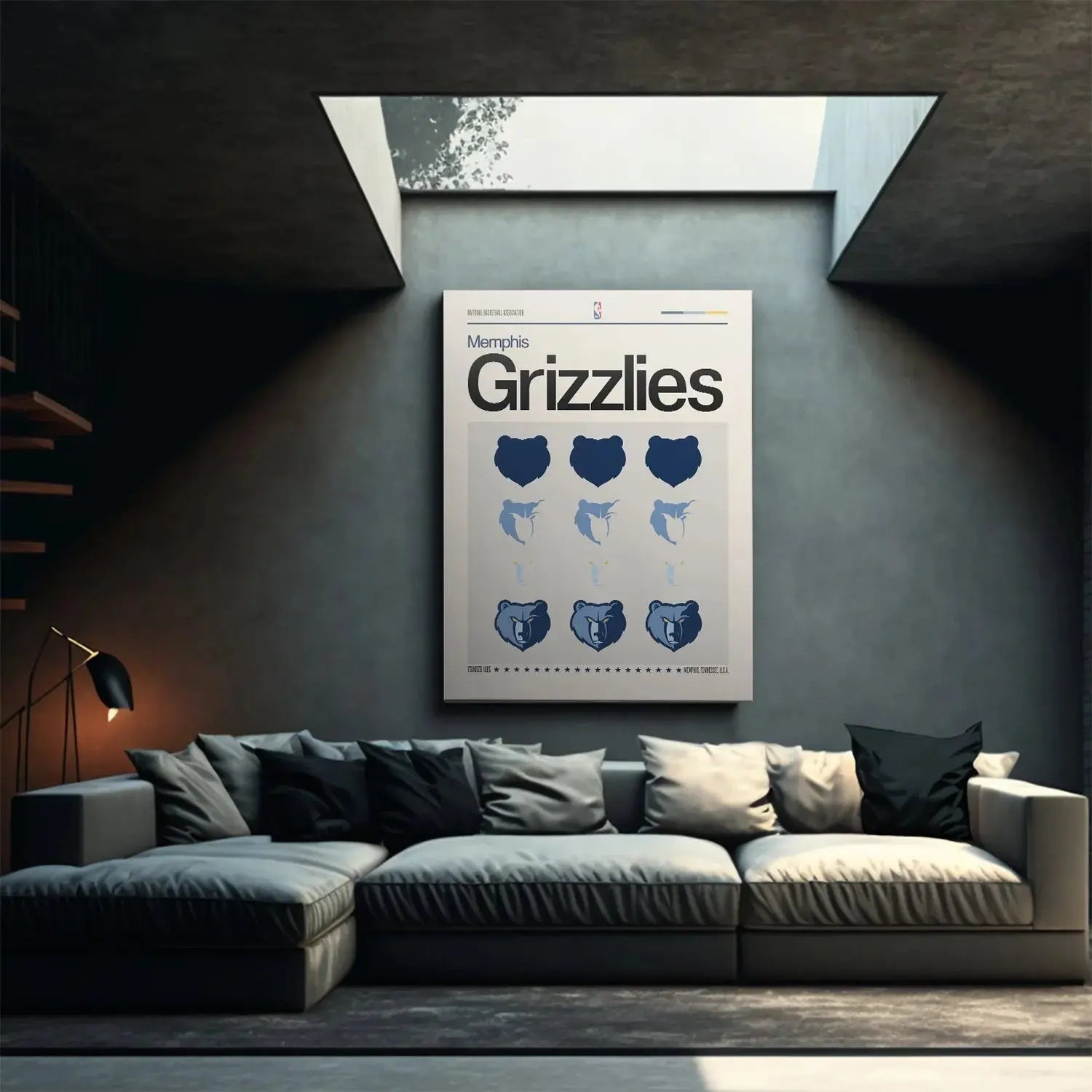 Macro shot focusing specifically on the stylized breakdown grid pattern of the central Deconstructed Logo - Grizzlies graphic element.