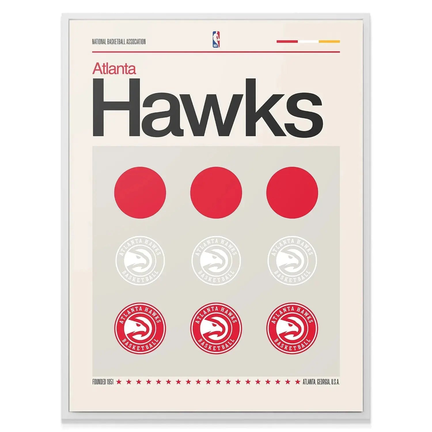 Detailed shot focusing on the 'Atlanta Hawks Basketball' circular logo element in the Deconstructed Logo - Hawks design.