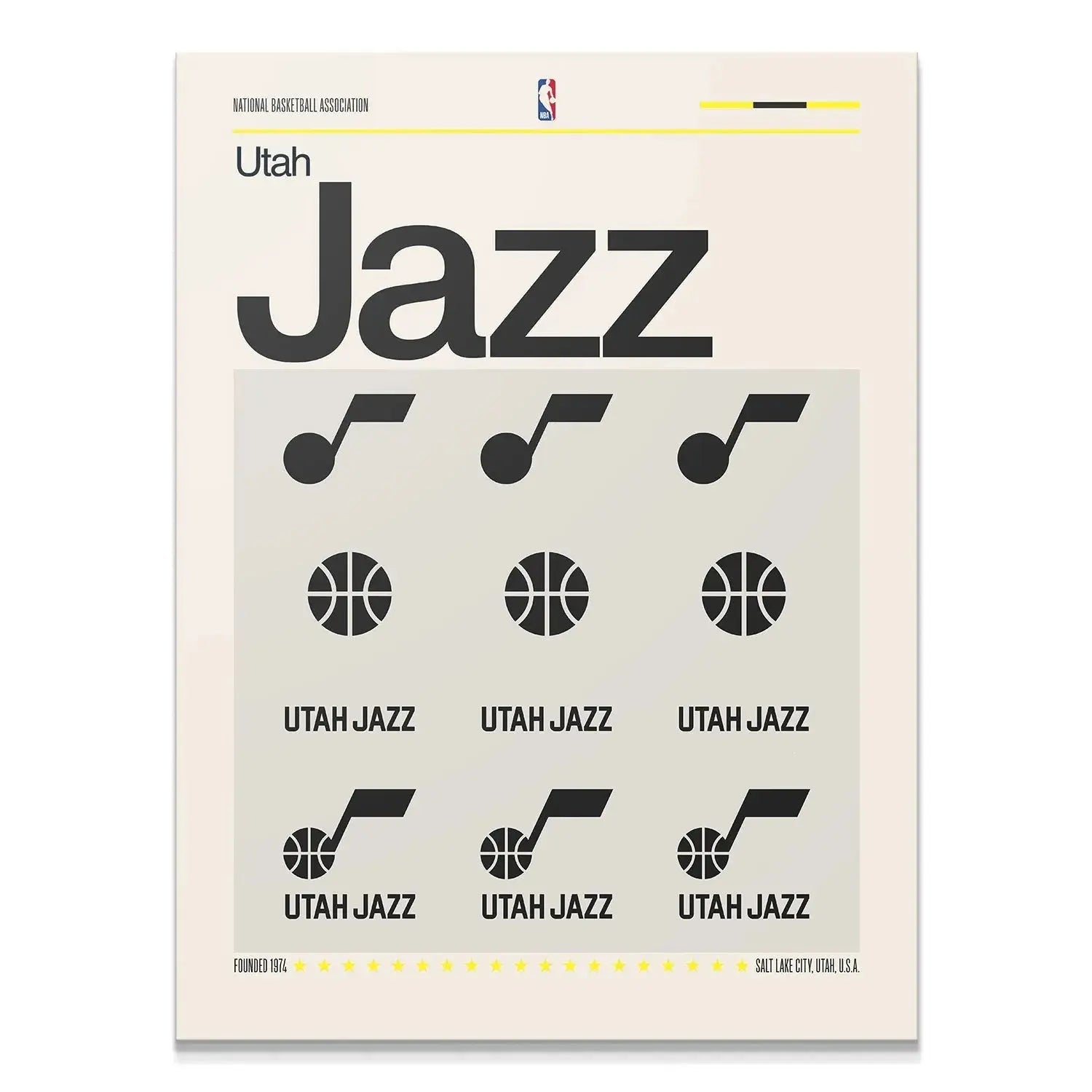 Full view of the 'Deconstructed Logo - Jazz' minimalist poster art for the Utah Jazz.