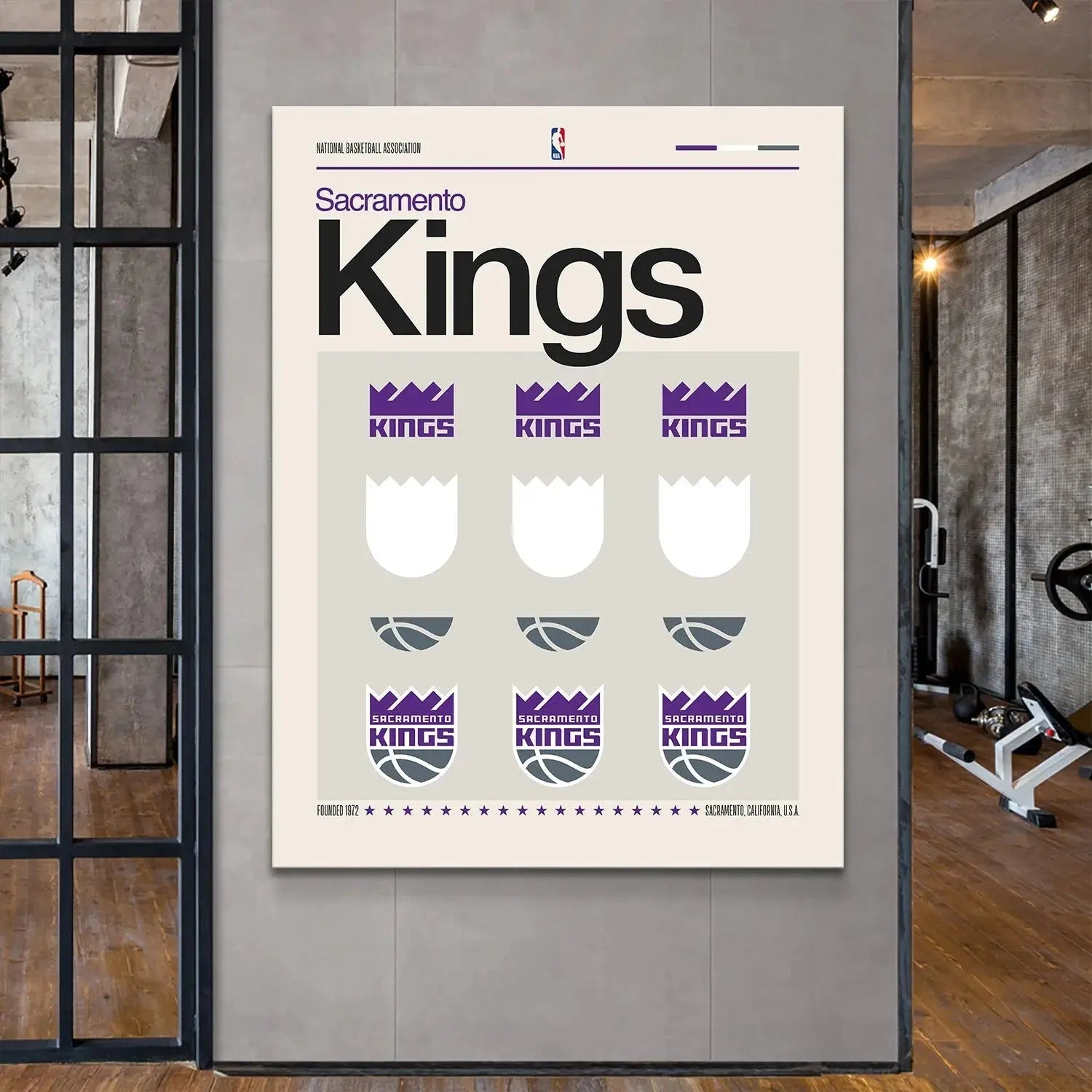 Lifestyle mock-up showing the Deconstructed Logo - Kings poster framed on a modern office wall.