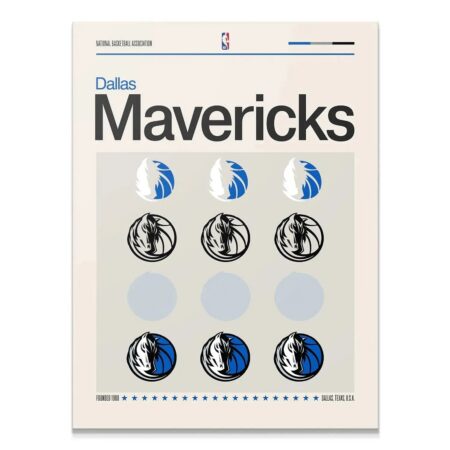 Full view of the minimalist Deconstructed Logo - Mavericks poster hanging on a gallery wall, showcasing the complete grid.