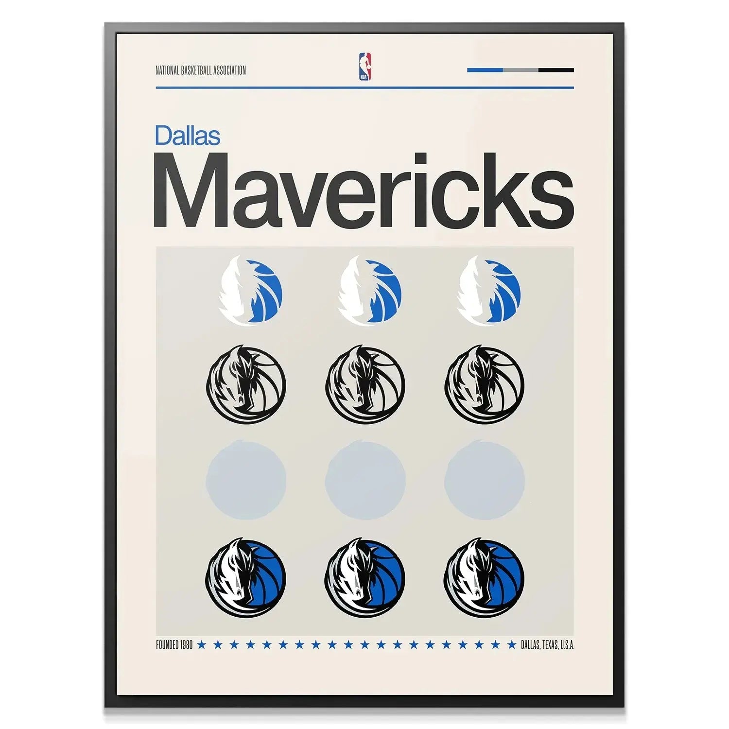 Close-up detail of the central black and white horse logos in the Deconstructed Logo - Mavericks print, emphasizing line work.