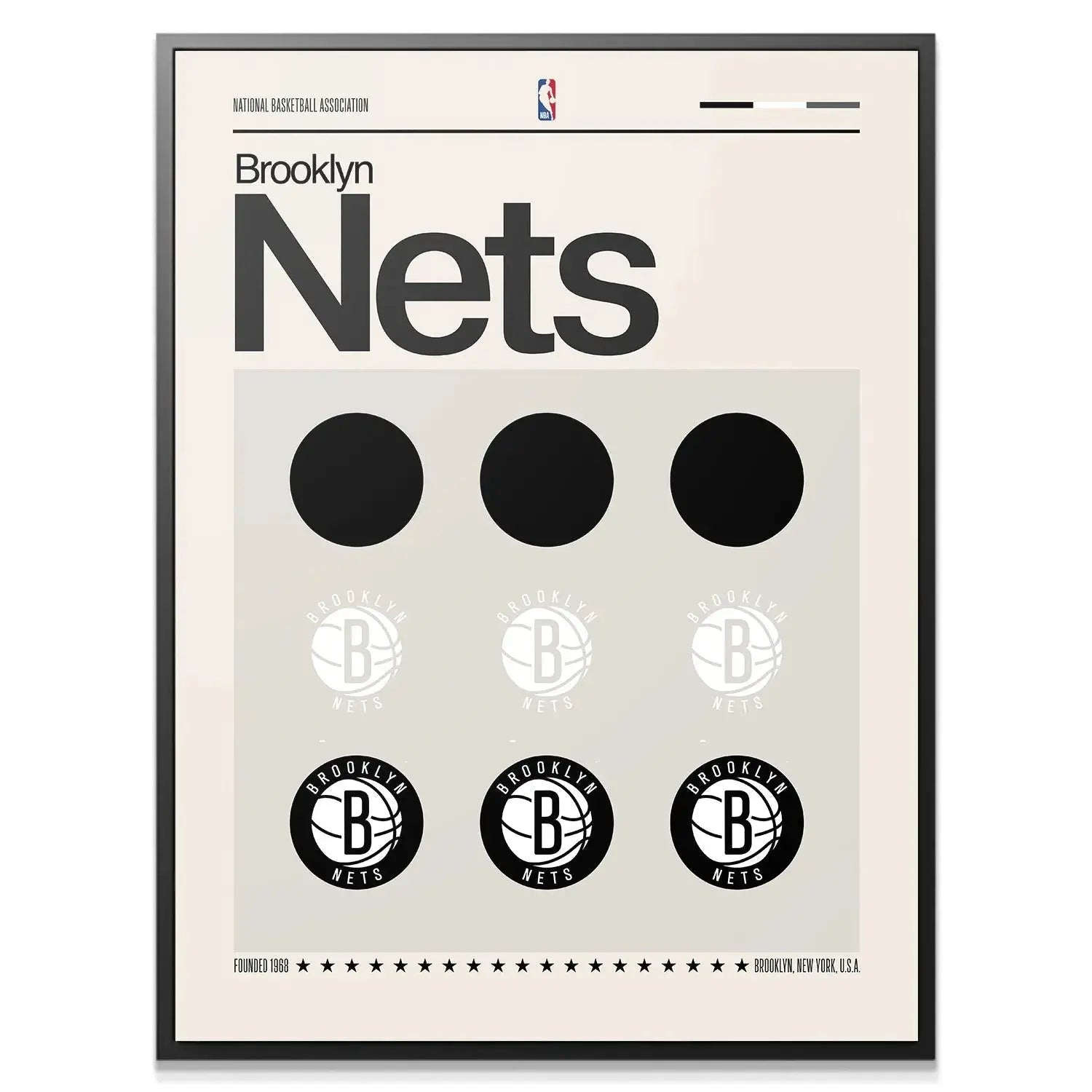 Close-up detail of the circular 'B' shields in the 'Deconstructed Logo - Nets' print, showing texture.