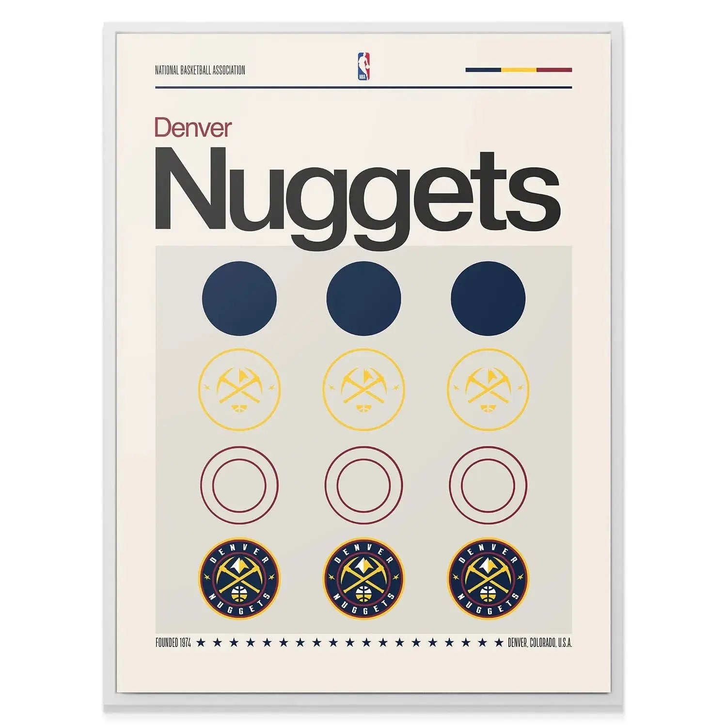 Corner detail of the 'Deconstructed Logo - Nuggets' print featuring the "Founded 1974" text.