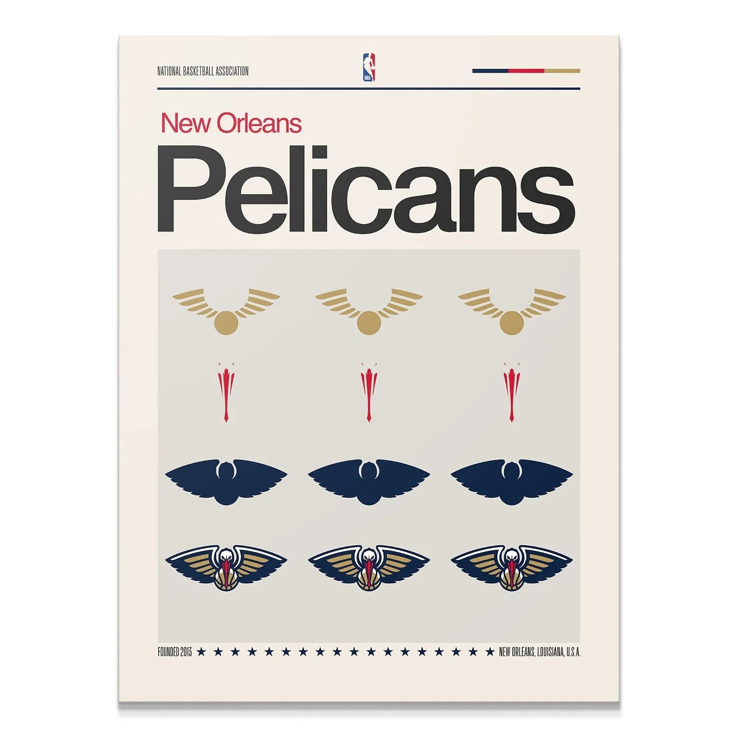 Full vintage view of the Deconstructed Logo - Pelicans poster showcasing all logo variations.
