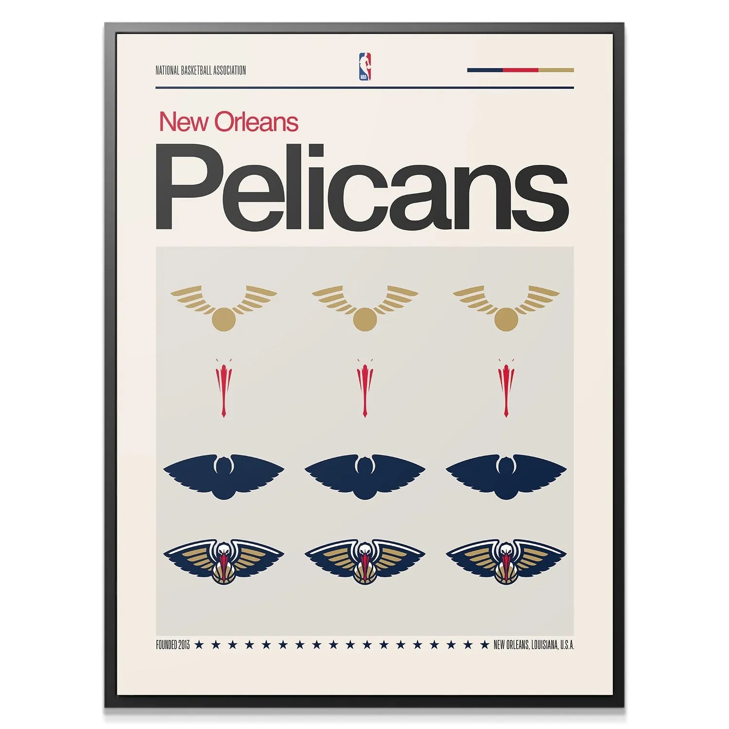 Close-up detail of the gold wings pattern on the Deconstructed Logo - Pelicans print.