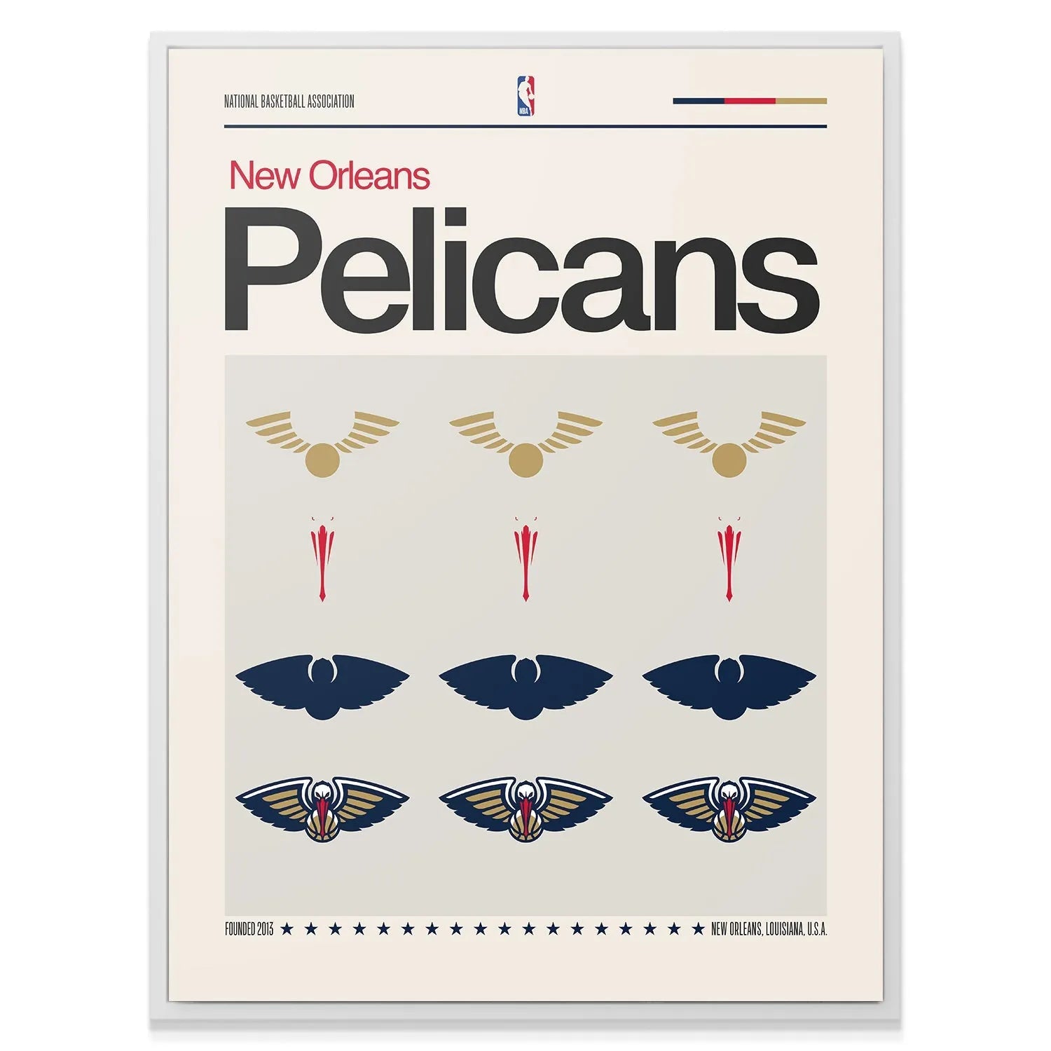 A framed perspective of the Deconstructed Logo - Pelicans wall art displayed in a modern office setting.