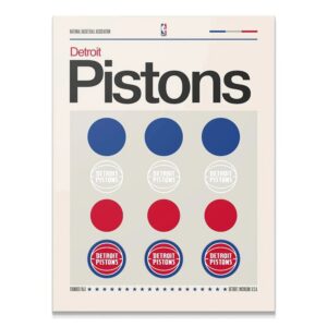 Full frontal view of the Deconstructed Logo - Pistons poster, showcasing the vintage color palette and grid layout.