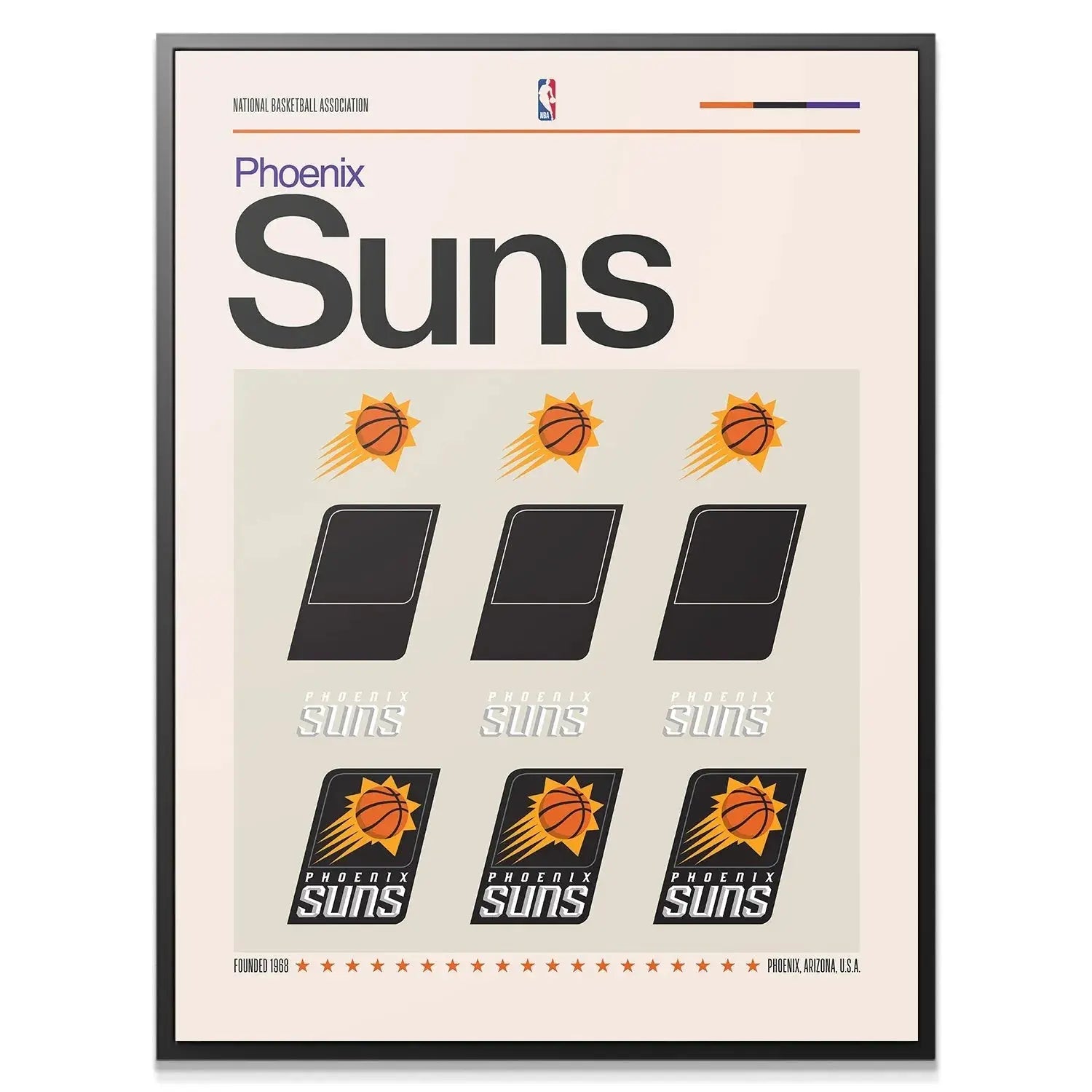 Close-up detailed crop showing the stylized basketball icon within the Deconstructed Logo - Suns artwork.